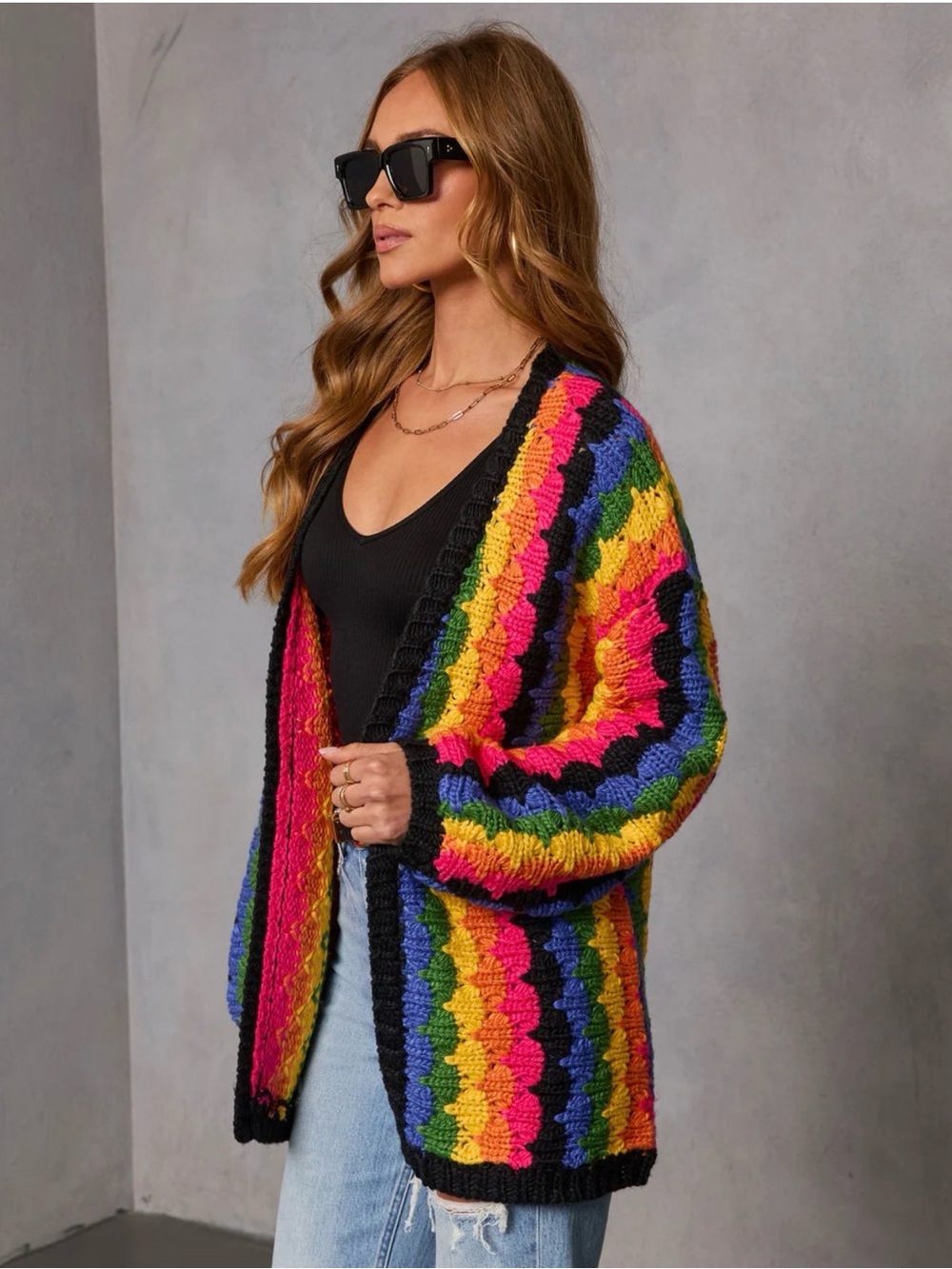 Black & Rainbow Crochet Cardigan - Picture 2 of 5